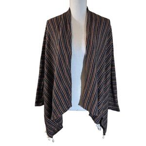 Lily White Open Cardigan Sweater Medium Tasseled Trim Boho Striped Pointed Hem